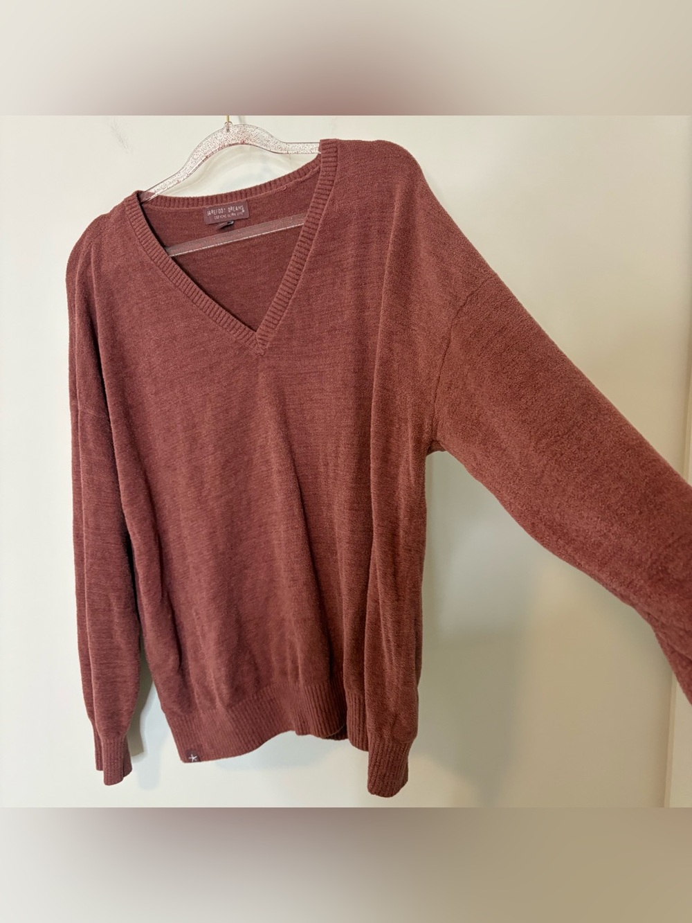 Barefoot Dreams Women's V-Neck Sweater -Dusty Mauve, CozyChic Ultra Lite sweater